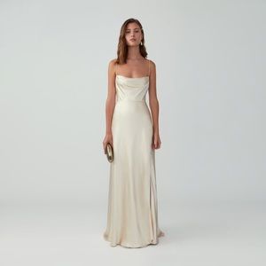 Strappy Draped Gown, Fame and Partners, Champagne